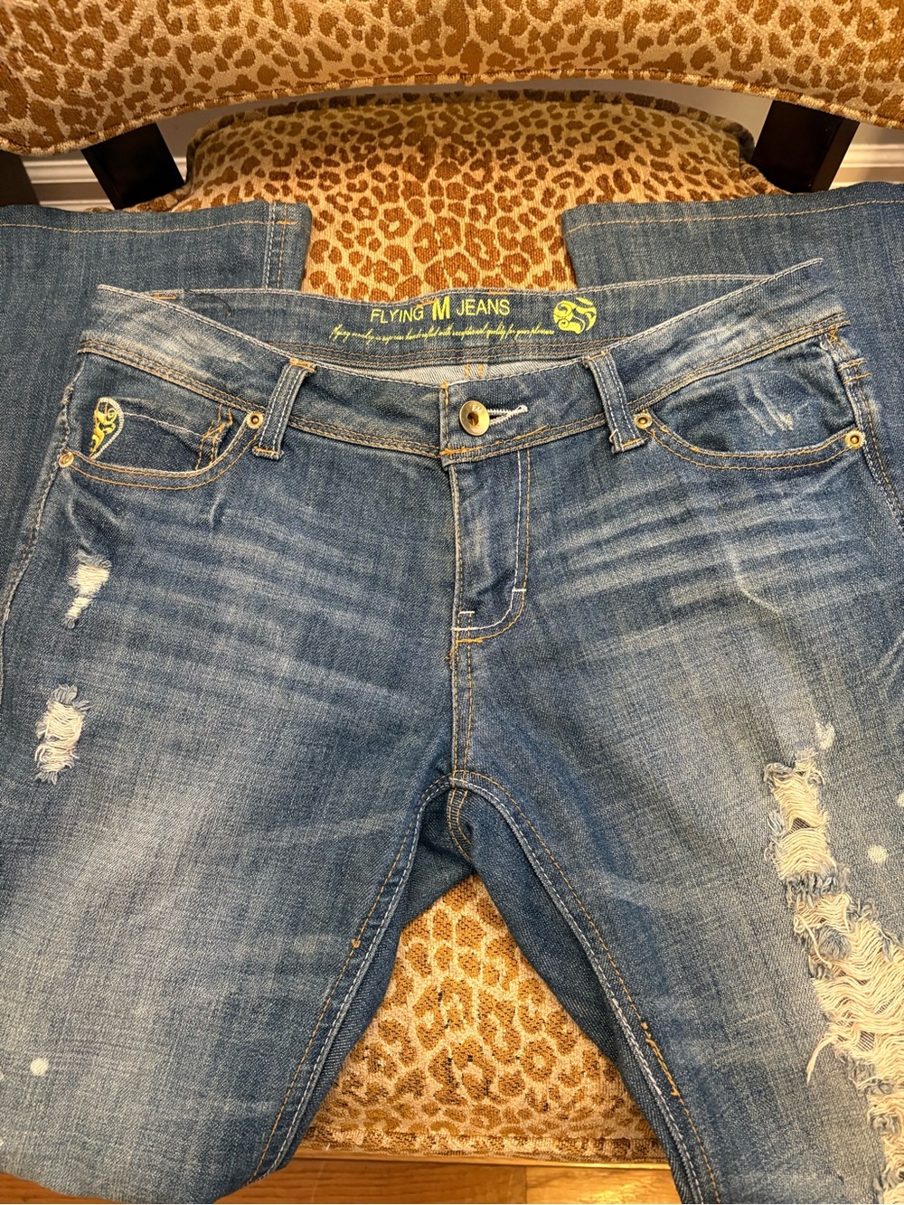 Flying Monkey Women's Boyfriend Jeans - Light/Medium Blue Distressed